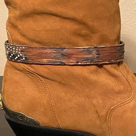 Maine Woods deer skin brown leather eagle harness cowboy boots Women's Size 10M - Picture 6 of 13